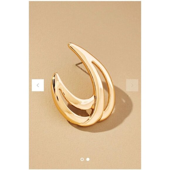 Anthropologie Gold-Tone Sculpted Hoop Earrings, C-SHAPE, GOLD TONE - Picture 1 of 4